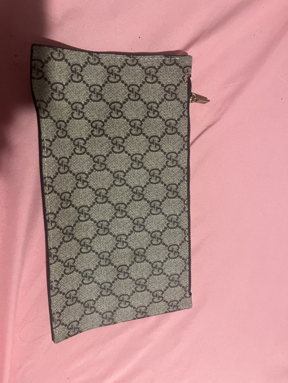 Gucci GG Monogram Zip Pouch - Beige and Brown